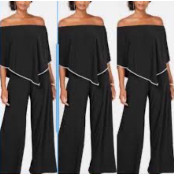 MSK Black Off-Shoulder Jumpsuit with White Trim - Picture 9 of 13